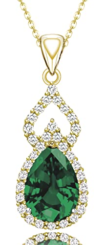LMXXVJ Created Green Emerald Necklace Pendant for Women,Yellow Gold Plated Necklace With Teardrop Birthstone Gemstone Necklace Fashion Jewelry Gifts for Mom/Wife/Best Friend，18"+2"