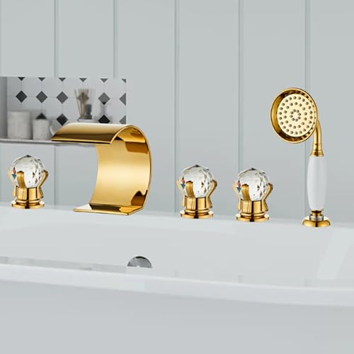 Mitigeur de bain cascade en laiton doré à 5 trous au design prestigieux