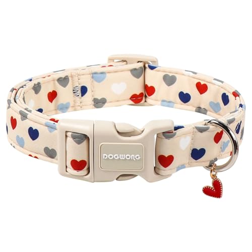 DOGWONG Valentines Dog Collar-Hearts Print Dog Collar for Large Cute Dog Collars Spring Female Male Pet Gift Adjustable Heavy-Duty Soft CollarS