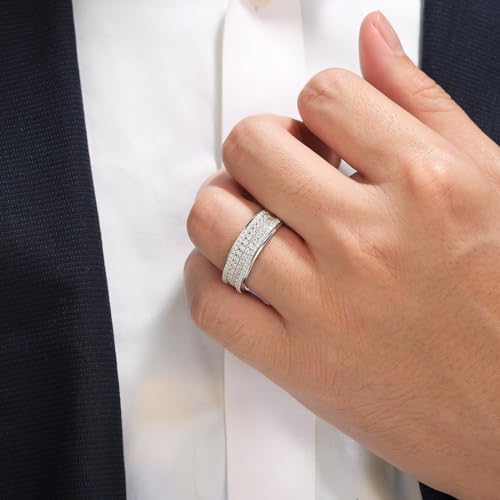 Mens Moissanite Wedding Band 88 Round Cut 4 Rows of D Color VVS1 Clarity 925 Sterling Silver Promise Ring Engagement Band Gifts for Him Size 7-143