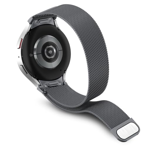Hinnwer 20mm Armband für Samsung Galaxy Watch FE/Galaxy Watch 7/Galaxy Watch 6/Watch 5 40mm 44mm/Watch 6 Classic One-Click Ersatzarmband Edelstahl Metall Magnet für Galaxy Watch 4 Classic Titan Grau