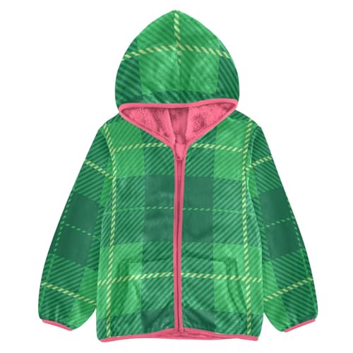 GuoChe Green Twill Weave Plaid Sherpa Jacket