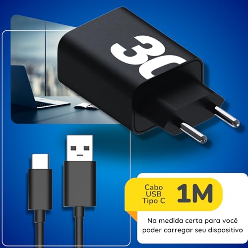 Carregador Turbo Rápido 30W Compatível para Samsung Galaxy S20 S21 S22 S23 S24 S7 A10 A70 A71 A50 A5