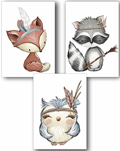 Tableau chambre enfant P1000 : affiche aquarelle animaux de la forêt A4 pour déco scandinave