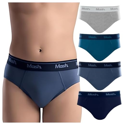 MASH INFANTIL Kit 4 Cuecas Algodão Slip Meninos Crianças, 1 Azul Jeans Escuro - 1 Azul Marinho - 1 Azul Petróleo - 1 Cinza Mescla Claro, P