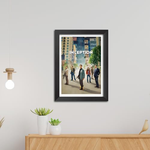 Image of TenorArts Inception Poster Hollywood Movie Posters Vector Art Photo Frame Painting With Dark Wooden Texture (12inches x 9inches)