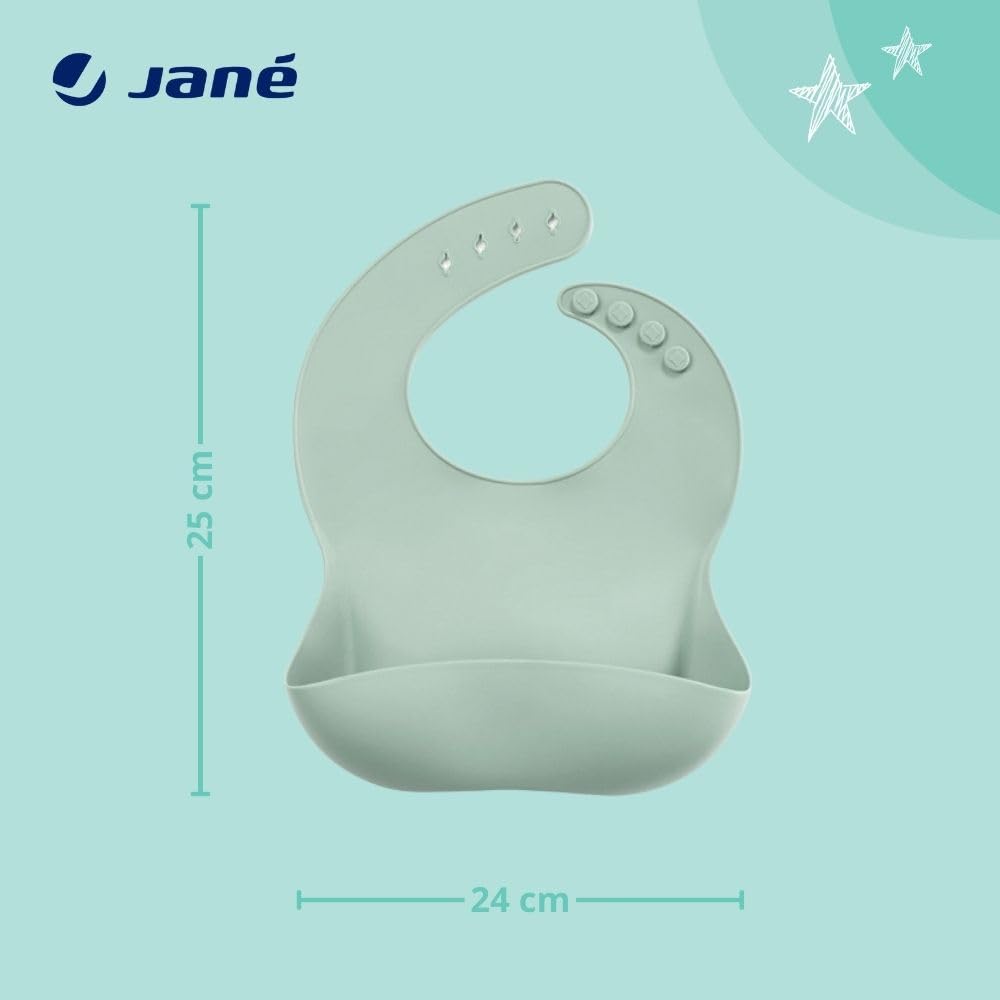 Jané Bavaglino in Silicone per Neonati, Arrotolabile, Impermeabile, Regolabile 4 Posizioni, Senza BPA, Rosa