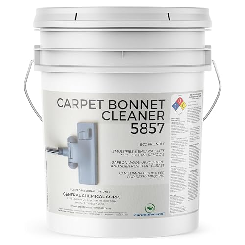 CarpetGeneral Bonnet Cleaner 5857 - Heavy Duty Shampoo Carpet Freshener Solution for Machine - Fast Drying & Pet Safe Carpet Shampoo for Rotary Cleaners, Commercial, & Industrial Use - 5 Gallon Pail