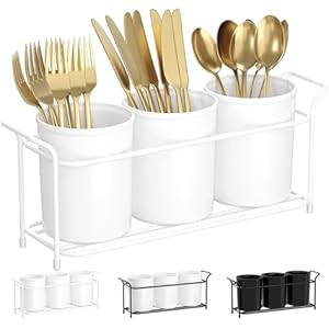Lifewit Porta Utensili da Cucina, Organizer per Utensili con 3 Scomparti, Porta Mestoli, Decorazione Cucina, Portautensili Per Forchette, Cucchiai, Coltelli, Bianco