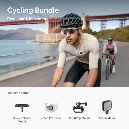 Image of Insta360 GO Ultra Cycling Bundle - Small 4K Vlogging Camera, Hands-Free, POV Cam, 1 /1.28 inch Sensor, 53g Lightweight, 156 FOV, 200 Min Battery Life, Magnetic Wearable Action Camera for Sports, Vlog