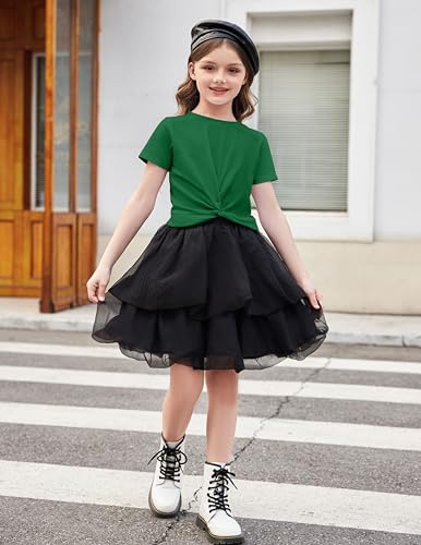 Image of Arshiner Girls Casual Tie Dye Short-Sleeve T-Shirt Cute Print Summer Blouse for Girls Twist Front Tunic Tee Tops