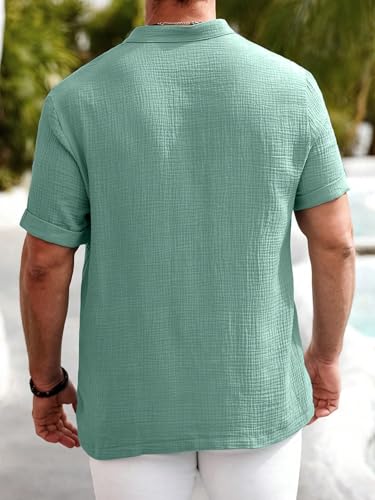 Image of Zombom Men's Polycotton Solid Short Kurta | Regular Fit | Half Sleeve | Mandarin Collar | Lightweight Casual Wear for Daily, Summer Comfort & Smart Look