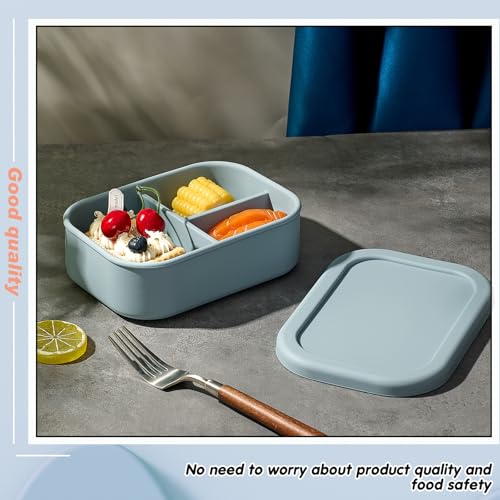 Image of Layhit 1 Pcs Silicone Bento Box for Adults, 27 oz Bento Lunch Container Reusable Food Container for Women Men, Leak Proof Microwave Dishwasher Freezer Safe (3 Compartments,Gray Blue)