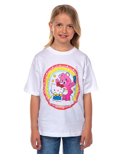 Hello Kitty and Friends x Care Bears Girls' T-Shirt Cheer Bear and Kitty Selfie Pose Kids Tee