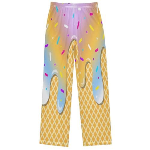 Boy's Pants White Ice Cream Jogger Pants Elastic Waist Long Bottoms Trousers with Pockets 6-14 Years