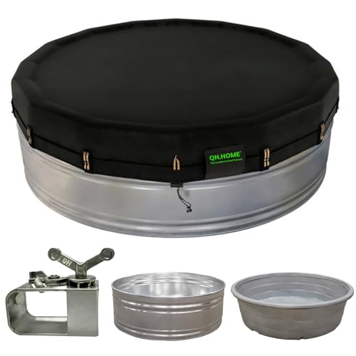 QH.HOME 550D 8Ft Round Stock Tank Pool Cover [Upgraded Tear Resistant & Threefold Windproor] wth Pre-Installed Patented Winch Solar Cover for Above Ground Pool-Snug Fit & Waterproof Protection