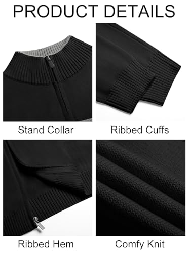 Runcati Mens Full Zip Cardigan Sweater Casual Knit Stand Collar Cardigan Slim Fit Color Block Fall Winter Sweaters 6