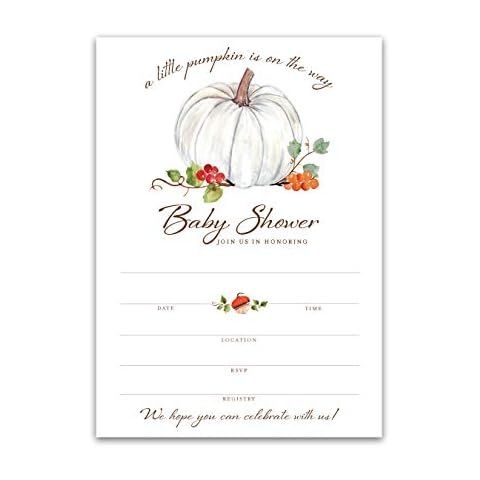 Inscape Creations Baby Shower Invitations, Set of 25, Elegant White Pumpkin Design, 5 x 7 Inches Cover