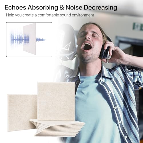 Image of Square Acoustic Wall Panels, Sound Absorbing Panels for Walls, Ceiling, Doors, 12 Pack 12 inchx12 inchx0.4 inch Self Adhesive Decorative Beige Acoustic Tiles for Recording Studio, Office, Room, Home