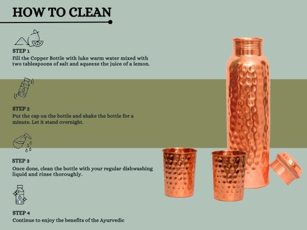 Miniatura 8 de Botella de agua de cobre puro  Botella ayurvédica a prueba de fugas de 33.8 fl oz (34 onzas)  Hecho a mano, sin BPA, diseño sin articulaciones para