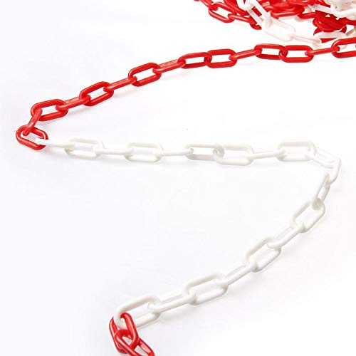KATSU Absperrkette Kunststoffkette 25 Meter 8mm x 25m gut sichtbare weiße und rote Kunststoff-Gliederkette für Warnsicherheit, Parkplatz, Massenkontrolle, Verkehr, Warteschlangen 990943