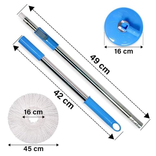 Image of Stainless Steel Microfiber Floor Cleaning Mop with Removable Washable Cleaning Pad and Integrated Water Mechanism,mop for Cleaning Floor (Multicolour) (Spin mop Stick with Microfiber Refill)