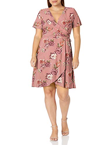 Star Vixen Women s Plus Size Ss Ballerina Wrap Dress, Mauve Floral, 4X
