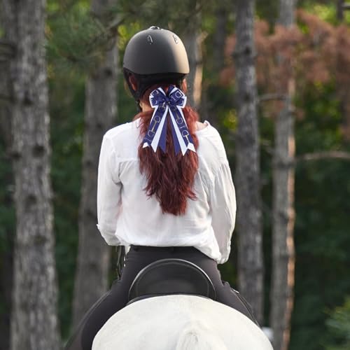 YKW 2 Pack Moños Ecuestres para Cabello para Niñas - Clips de Cinta con Diseño de Freno de Caballo en Azul Marino y Blanco - Accesorios de Grosgrain para Eventos de Equitación, Escuela, Fiestas - 4.3×7.5 Pulgadas miniatura 5