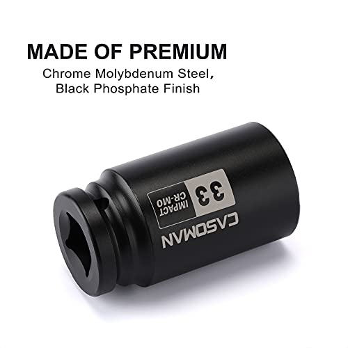 Image of CASOMAN 3 /4 inch Drive x 33 mm Deep 6 PT Impact Socket, CR-MO, 3 /4-inch Drive 6 Point Axle Nut Socket for Easy Removal of Axle Shaft Nuts (33MM)
