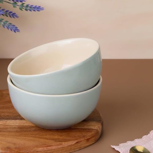 Image of The Earth Store Grey Mellow Ceramic Bowl Set of 2, 450 ML Each | Dishwasher & Microwave Safe Serving Bowls for Snacks, Soup, Dal, Curry, Pasta, Vegetables and More | Perfect for Gifting, Daily Use