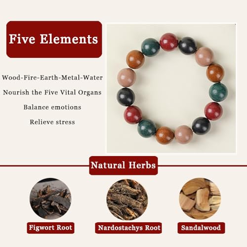 Natural Herbal Feng Shui Bracelet, Handicrafts Five Elements Bead Bracelet, Modern Chinese Style Fragrance Bracelets for Stress Relief Relaxation, Lucky Charms for Good Lucky3