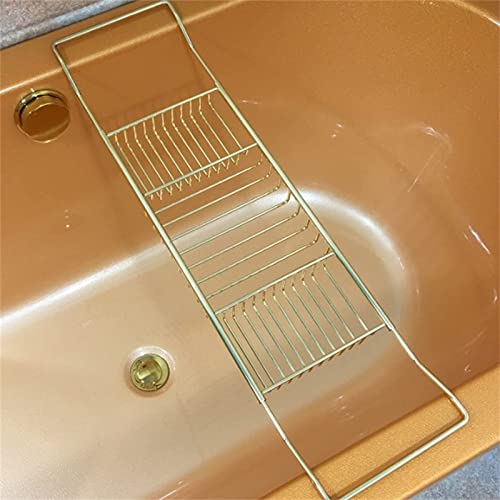 Support baignoire doré rétractable et étagère de bain multifonction pliable - 3