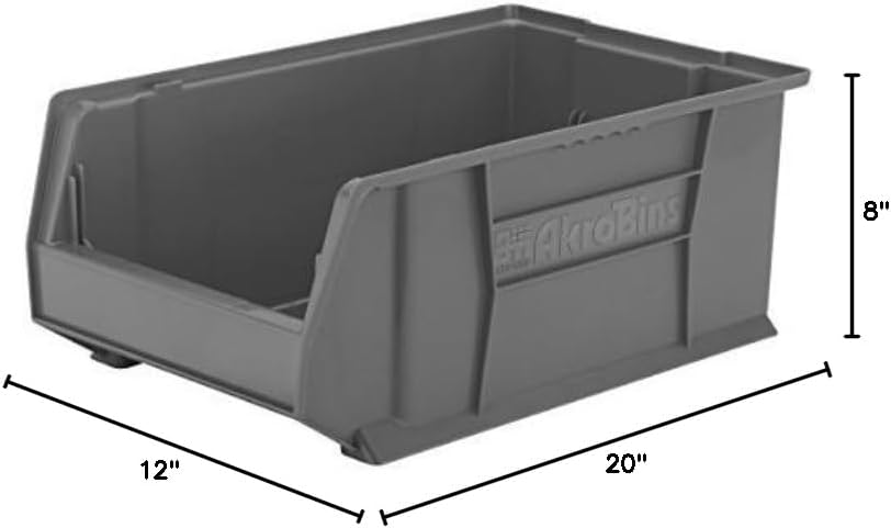 Akro-Mils 30281GREY Super Size Plastic Stacking Storage, 20-Inch x 12-Inch x 8-Inch, Grey by Akro-Mils