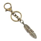 freesiom Porte Clé/Clef Homme Femme Garcon 3D Marron Anneau Drole Metal Pendentif Plume Feuille Original Retro Accessoire de Sac Voiture Pas Cher Cadeau Noel Anniversaire