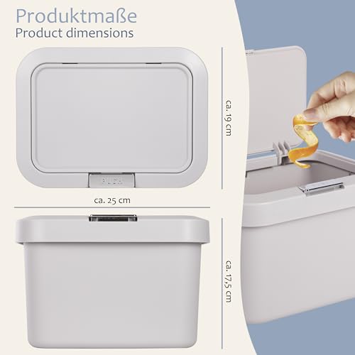 ONVAYA® Komposteimer für die Küche ǀ Hellgrau ǀ geruchsdicht ǀ spülmaschinengeeignet ǀ für Arbeitsplatte und Küchentisch ǀ 5 Liter Fassungsvermögen ǀ Druckknopf ǀ Biomülleimer mit Deckel