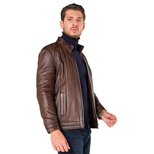 SXBYIAEG Men's Dark Brown Leather Jacket steampunk buy now online