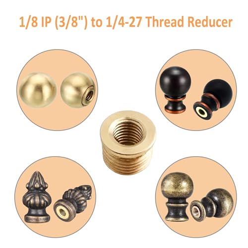 Image of 4 Pcs Brass Lamp Finials Adapter - 1 /8 IP (3 /8 inch) to 1 /4-27 Thread Reducer, 10mm Polished Decorative Top Cap for Table & Floor Lamps, Copper Tone Finish (0.39 inchx0.31 inch)