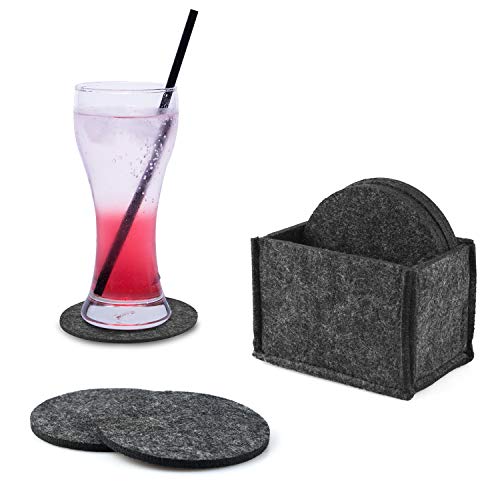 HOGAR AMO Filzuntersetzer rund 12er Pack Filz Untersetzer Set mit Aufbewahrungsbox hitzebeständig & waschbar Tischset für Glas, Getränke, Tassen