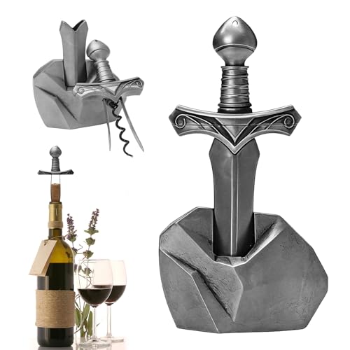 Ensemble ouvre-bouteille design épée, support robuste, adapté aux vins millésimés et vieux. 3 en 1 : ouvre-bière et bouchon refermable, parfait cadeau de...