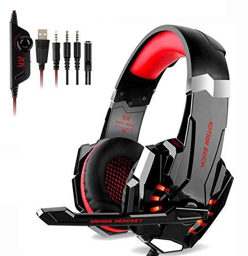 Gaming Headset PS4 with LED Light, G9000 PC Stereo Noise Cancelling Over Ear Headphones with Microphone,Compatible for Xbox One, Nintendo Switch for Phone with Free Headphone Hook