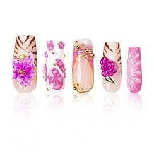 LOVFUL Press on Nails La Vida Rose | Handmade with Full Covered Crystals | Reusable Full Cover Nails | Square Classic Regular 1.3 in | H470-M