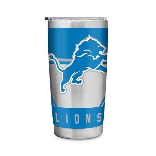 Rico Industries NFL Football Detroit Lions 20oz Stainless Steel Tumbler with Lid - Great For Coffee, Tea, Water or Cocktails