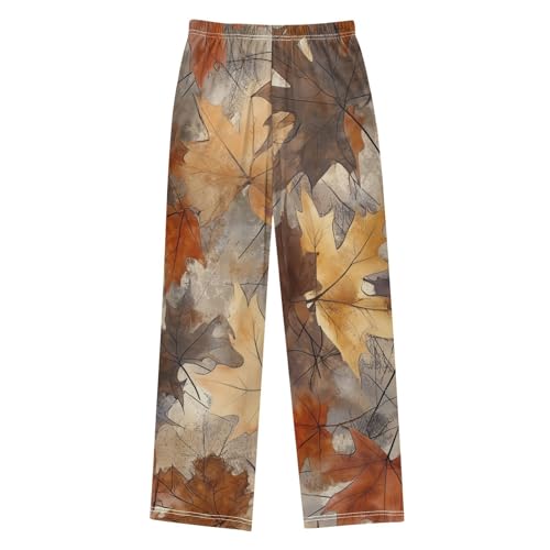 ZZXXB Retro Maple Leaves Boys Long Pants Soft Trousers Elastic Waist Kids Lounge Bottoms with Pockets S-XL2