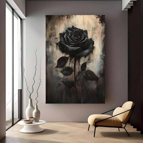 Toile fleurs noires rose LYBCEOUG pour habiller un mur vide sans encombrer l'espace