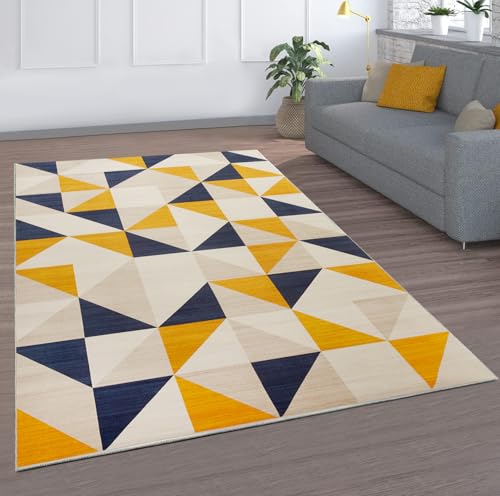 MOONLIGHT20015 Rugs Living Room Large 200x290 cm – Geometric Style Yellow Triangle Pattern Area Rugs for Bedroom – Non Slip Modern Printed Carpet For Lounge Dining Room, Brio