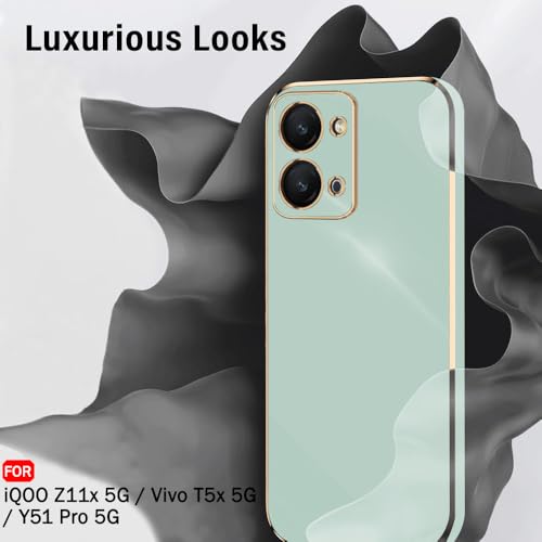 Image of TheGiftKart Luxurious Golden-Plated Back Cover Case for iQOO Z11x 5G / Vivo T5x 5G / Y51 Pro 5G | Raised Lips for Camera & Screen Protection | Shockproof Design | Stylish Back Cover Case (TPU, Green)