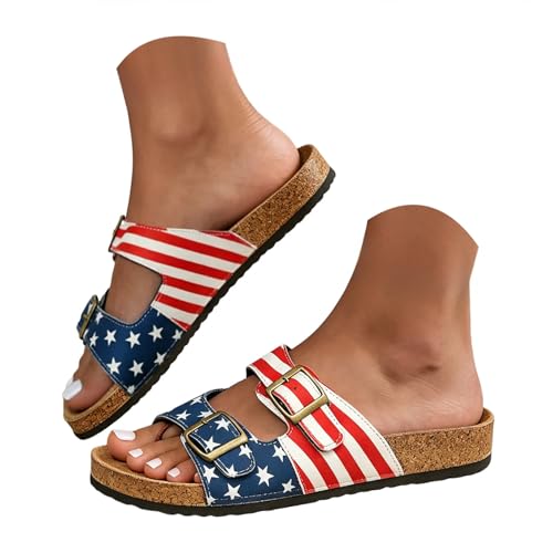 Patriotic Sandals for Women Womens American Flag Flip Flops Comfortable Platform Wedge Sandals Patriotic Shoes for 4th of July Summer Beach Walking Thong Cushion Sandals
