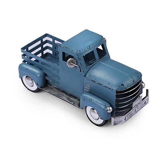 Giftchy Vintage Blue Truck Décor, Farmhouse Blue Truck Spring Decoration, Decorative Tabletop Storage & Pick-up Metal Truck Planter