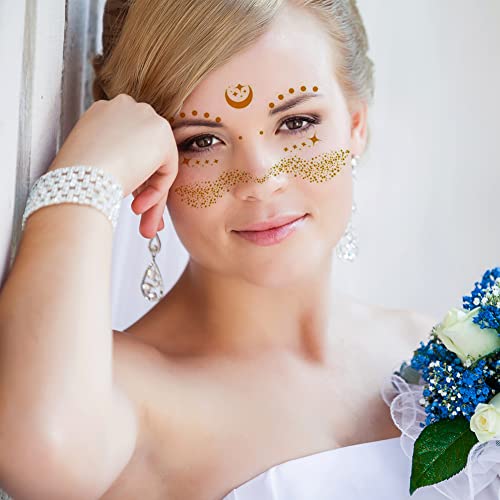 Kotbs Face Gold Temporary Tattoos, 11-Sheet Middle Size Metallic Temporary Face Tattoos For Women And 2-Sheet Large Face Decals Freckle Tattoo Stickers, Gold Face Jewels Face Stickers For Festival Tattoos, Gold Tattoos Metallic Face Tattoos For Girls #TOP4