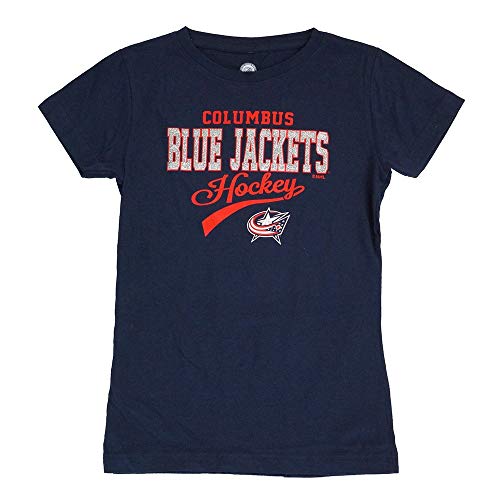 Outerstuff Columbus Blue Jackets NHL Girls Navy Blue Glitter Script T-Shirt
